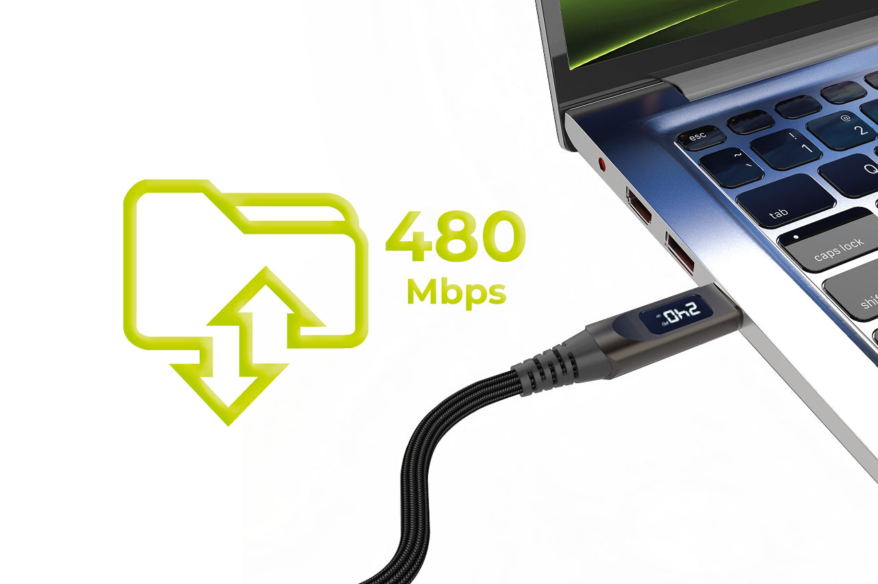 Kabel s displejem USB-C na USB-C CB4, 240W, 480 Mb/s, 1,5 m, Vesmírně šedá
