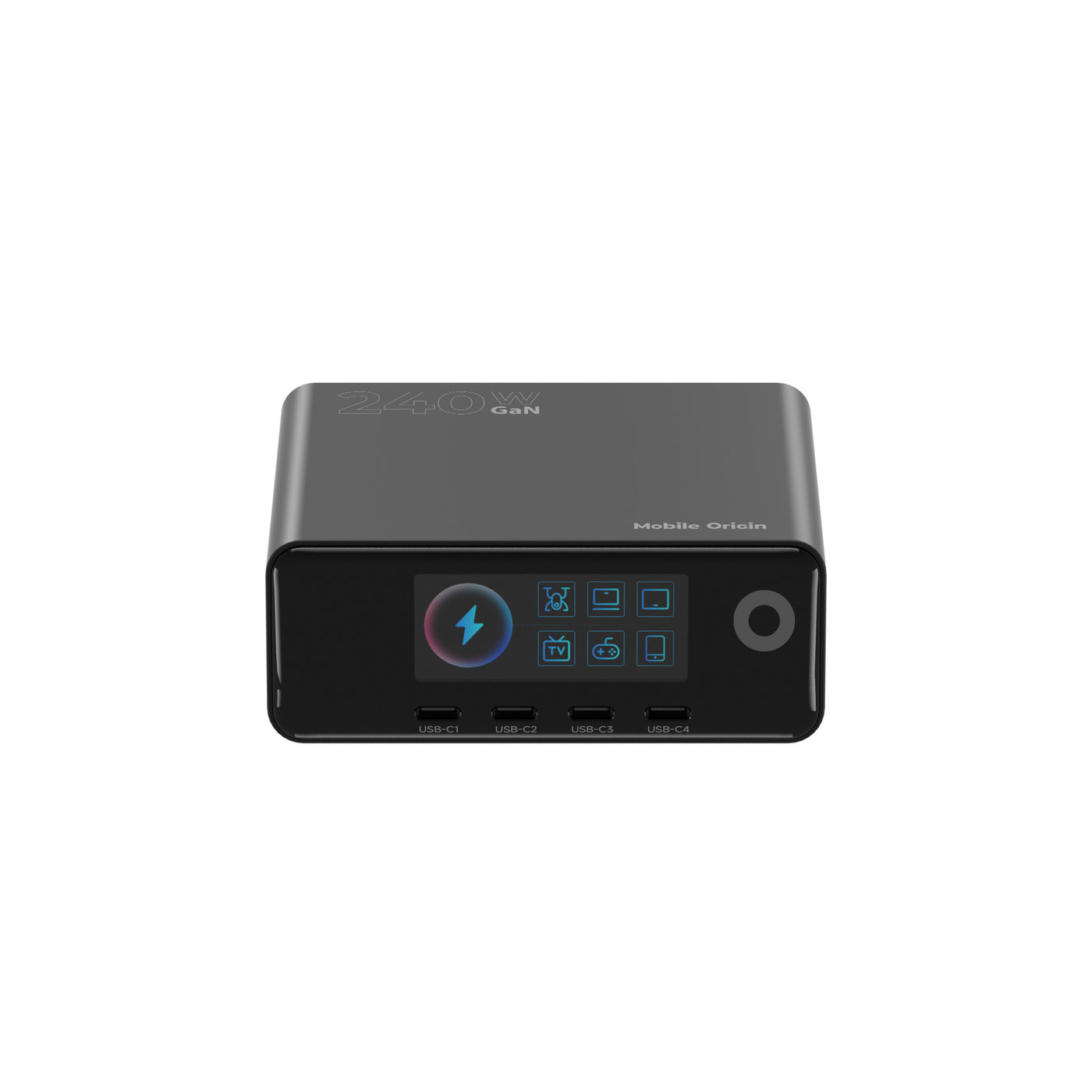 Nabíjecí hub GaN s displejem 4× USB-C + 2× USB-A PW39, 240W, Černá