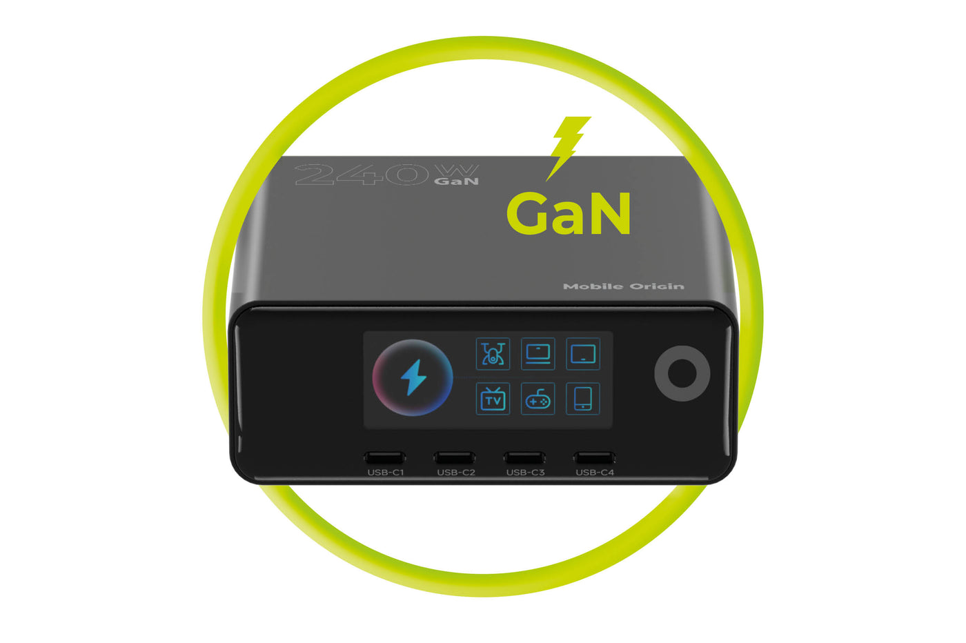 Nabíjecí hub GaN s displejem 4× USB-C + 2× USB-A PW39, 240W, Černá