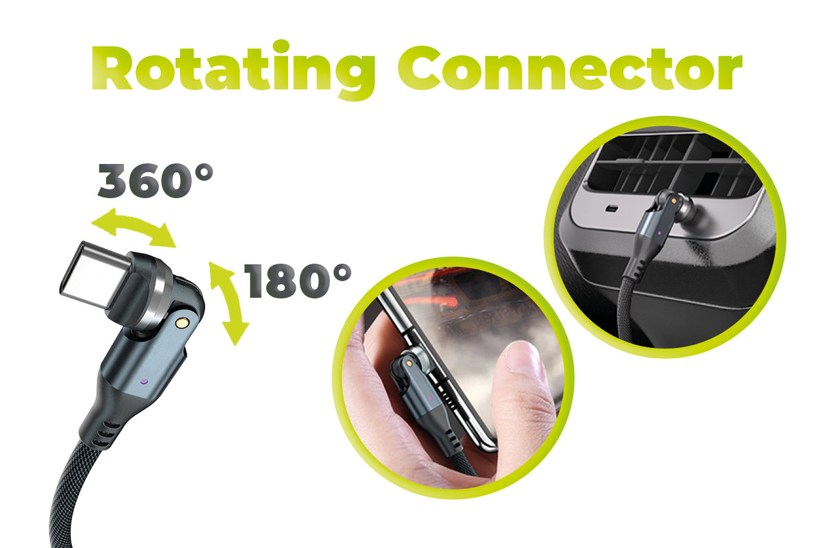 Rotating Cable 540° USB-C to USB-C CB12, 240W, 480 Mb/s, 1m, Black