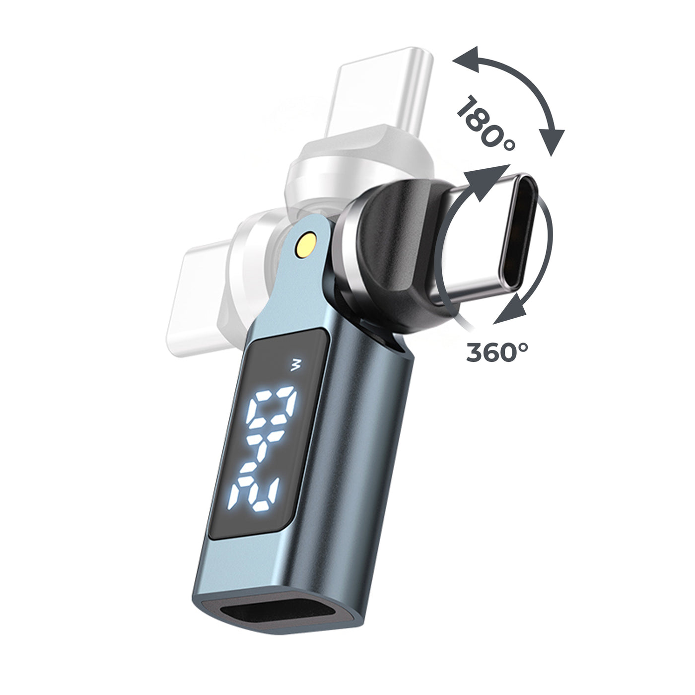 Otočný adaptér s displejem 540° USB-C CB15, 240W, 480 Mb/s, Šedá