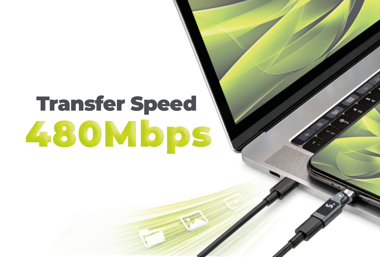 Otočný adaptér s displejem 540° USB-C CB15, 240W, 480 Mb/s, Šedá