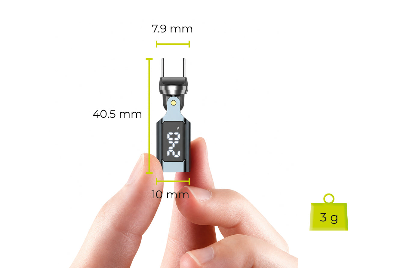 Otočný adaptér s displejem 540° USB-C CB15, 240W, 480 Mb/s, Šedá