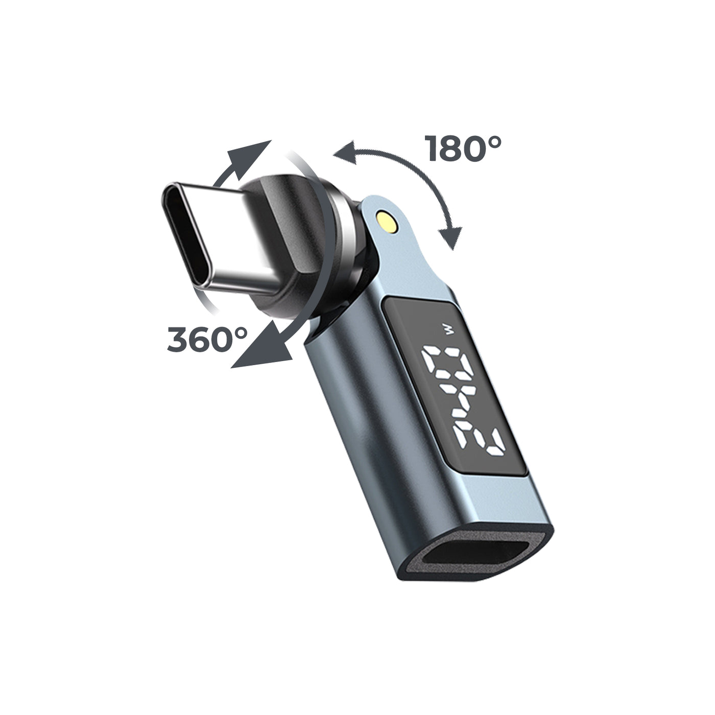 Otočný adaptér s displejem 540° USB-C CB15, 240W, 480 Mb/s, Šedá