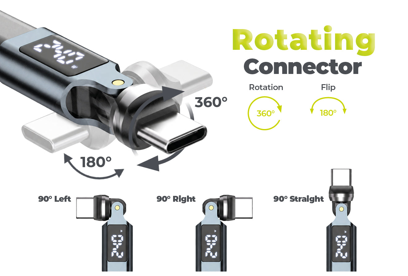 Otočný adaptér s displejem 540° USB-C CB15, 240W, 480 Mb/s, Šedá