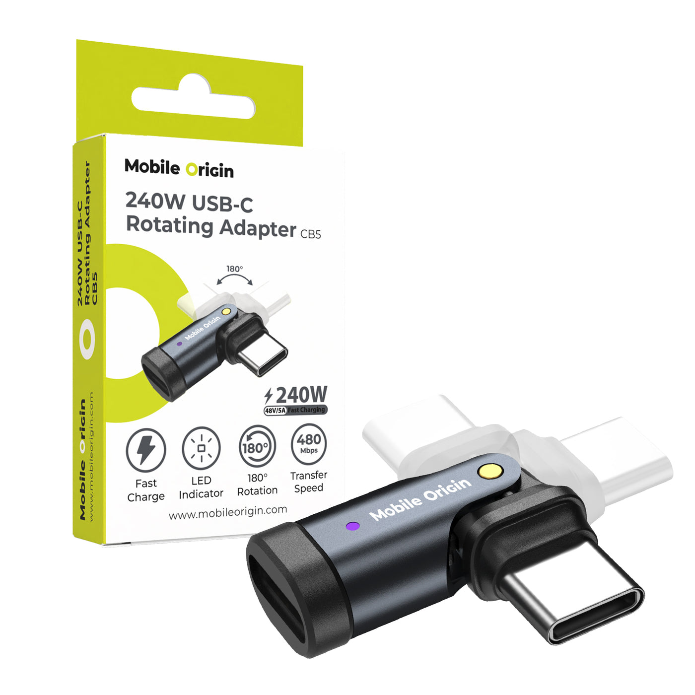 Otočná redukce USB-C na USB-C CB5, 240W, 480 Mb/s, Černá