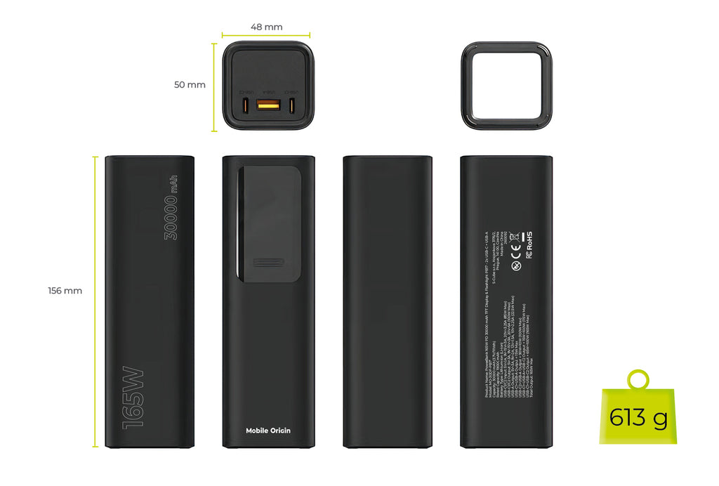 PowerBanka PB17, 30000mAh, 165W PD s displejem a svítilnou, - 2x USB-C + USB-A