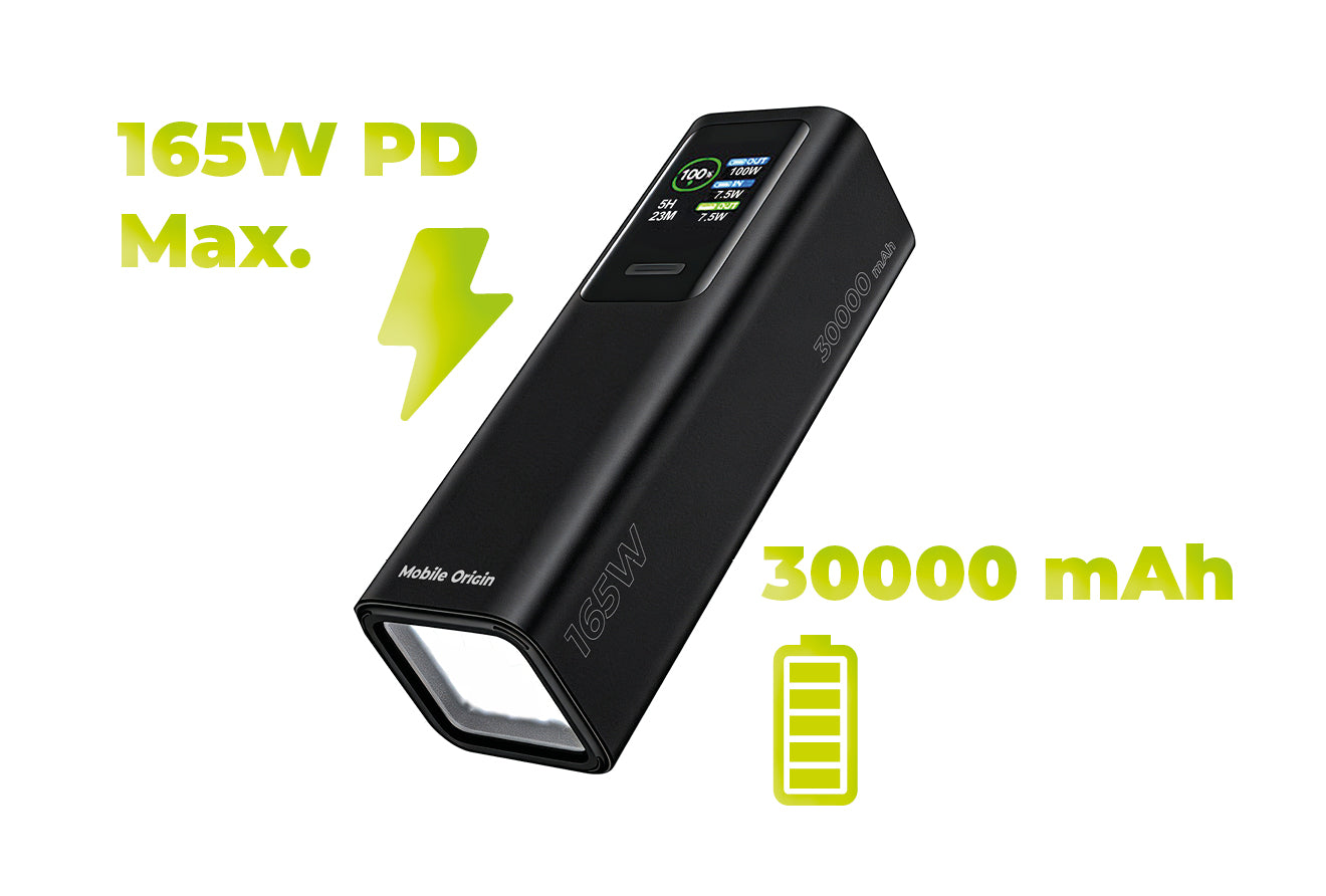 Powerbanka s displejem a svítilnou 2× USB-C + USB-A PB17, 30000mAh, 165W, Černá