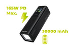PowerBanka PB17, 30000mAh, 165W PD s displejem a svítilnou, - 2x USB-C + USB-A