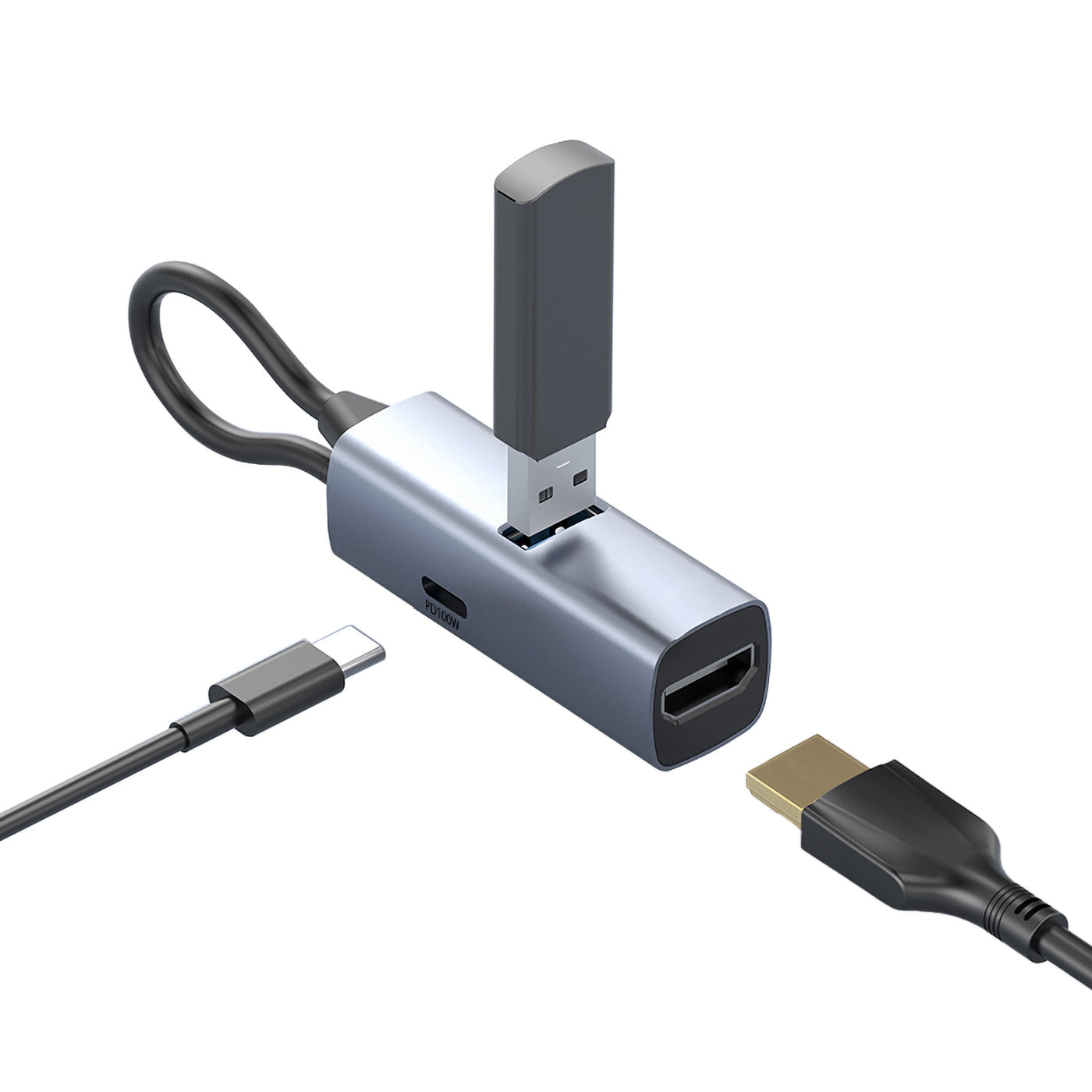 USB-C Hub 3-in-1 HB1, HDMI, USB-A, USB-C PD 100W, 5 Gb/s, Space Gray
