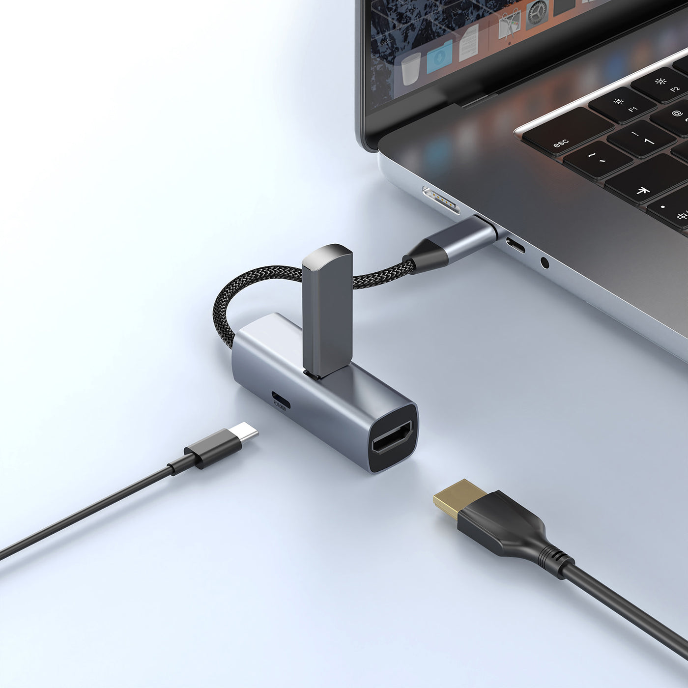 USB-C Hub 3-in-1 HB1, HDMI, USB-A, USB-C PD 100W, 5 Gb/s, Space Gray