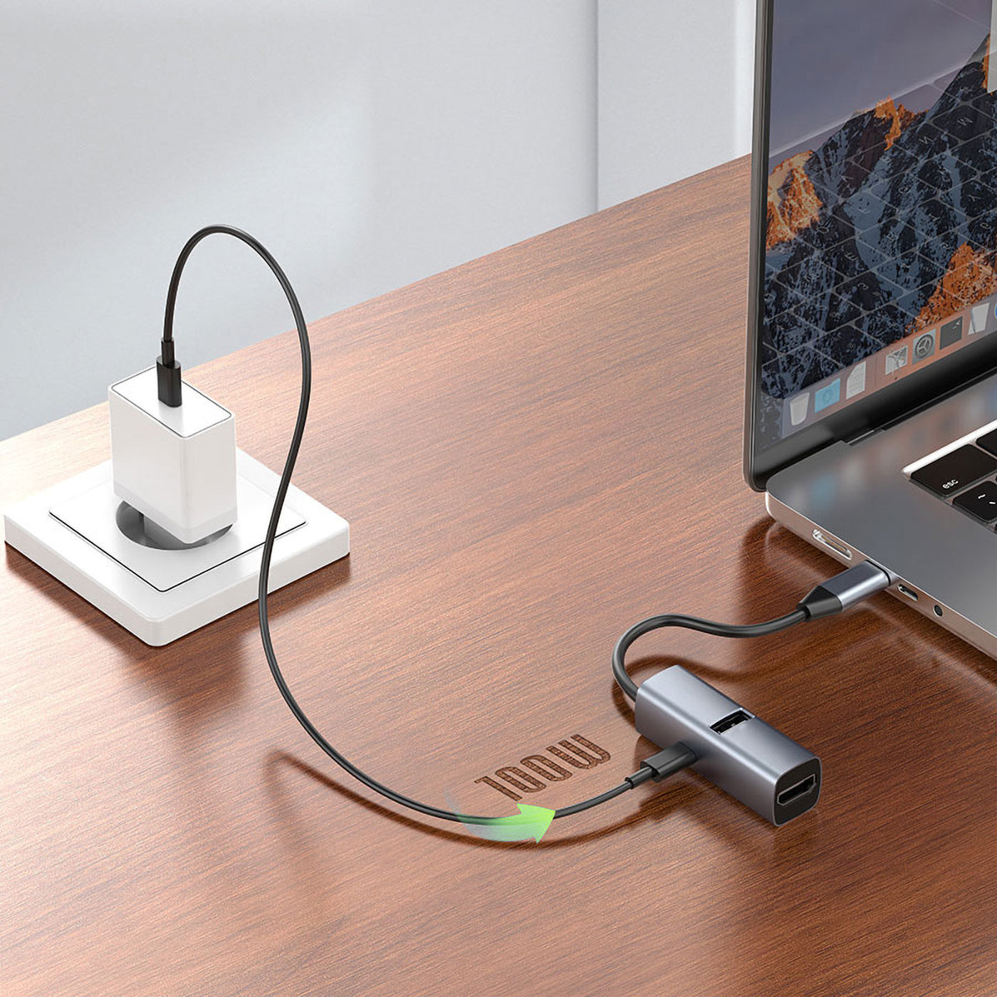 USB-C Hub 3-in-1 HB1, HDMI, USB-A, USB-C PD 100W, 5 Gb/s, Space Gray