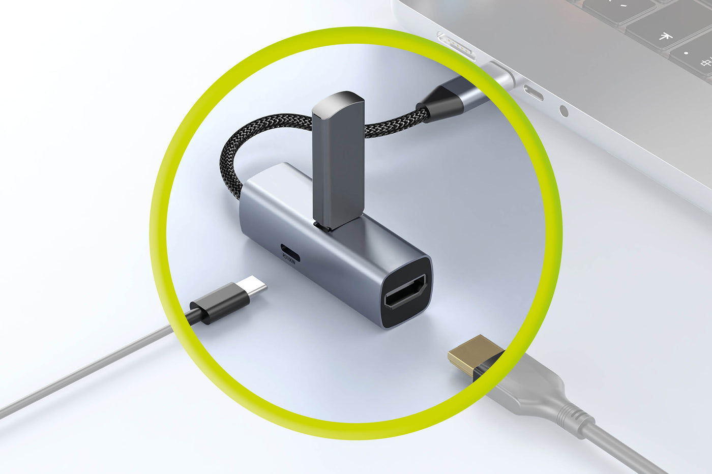 USB-C Hub 3-in-1 HB1, HDMI, USB-A, USB-C PD 100W, 5 Gb/s, Space Gray