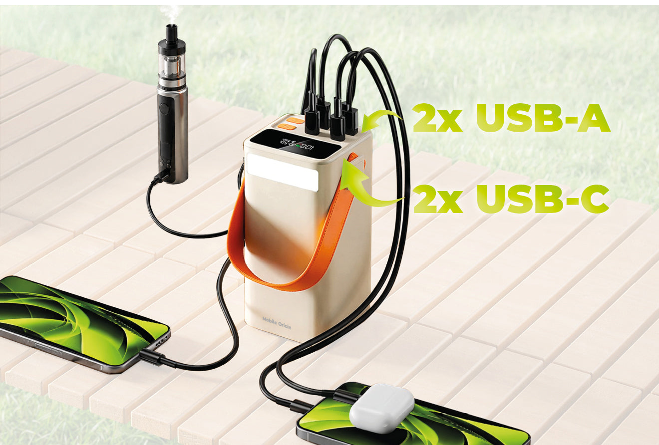 Power Bank with Display and Flashlight 2× USB-C + 2× USB-A PB18, 50000mAh, 65W, Beige