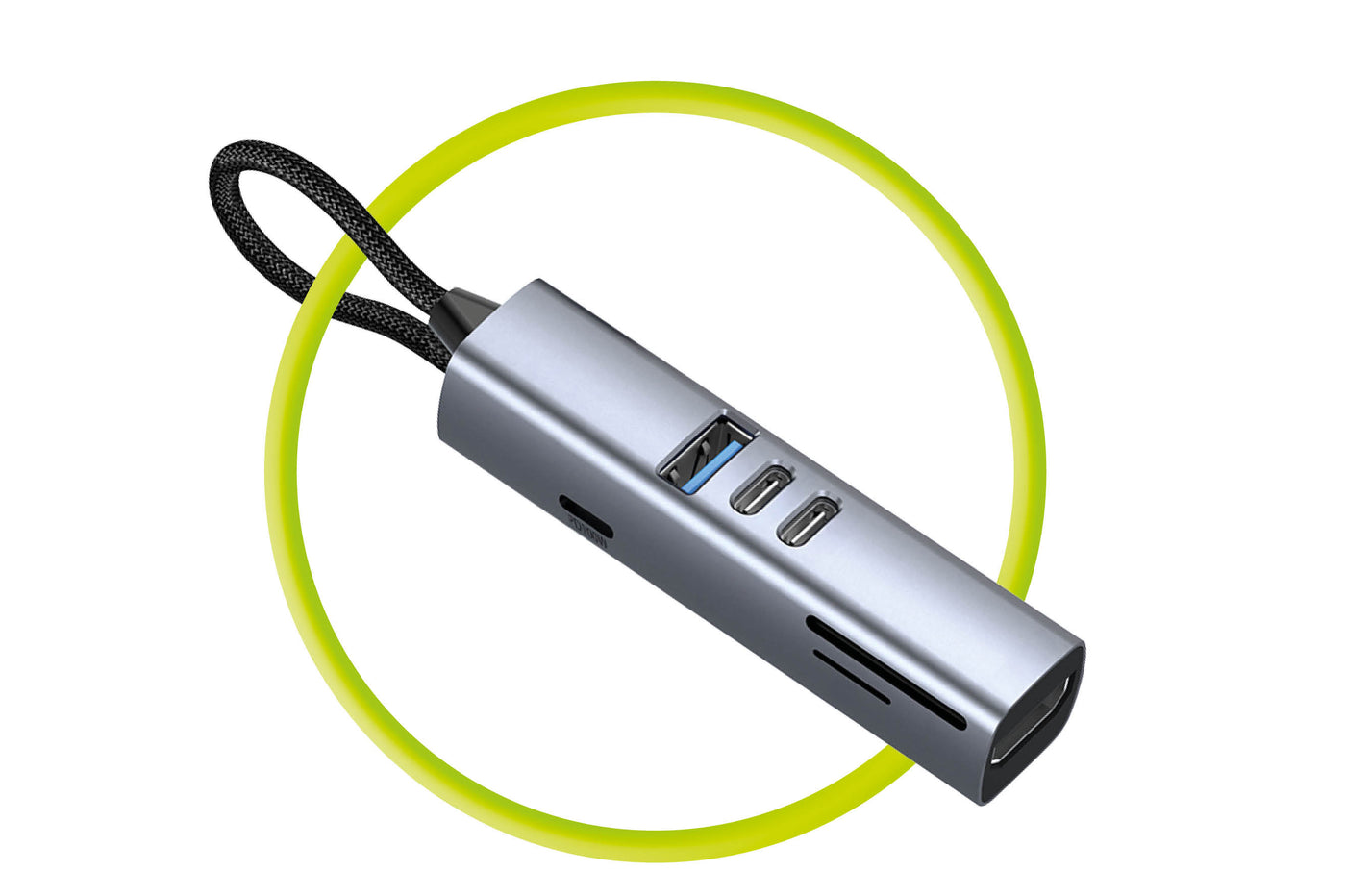 USB-C Hub 7-in-1 HB2, HDMI, 3× USB-C, USB-A, TF/SD Slot, 5 Gb/s, Space Gray