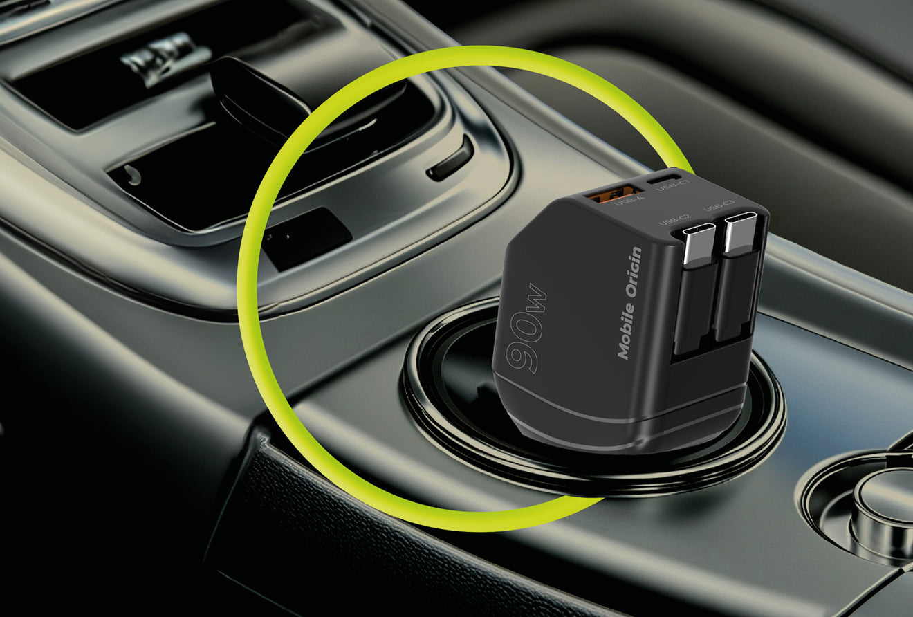 Car Charger with Cable USB-C + USB-A, 2× USB-C Cable CA22, 90W, Black