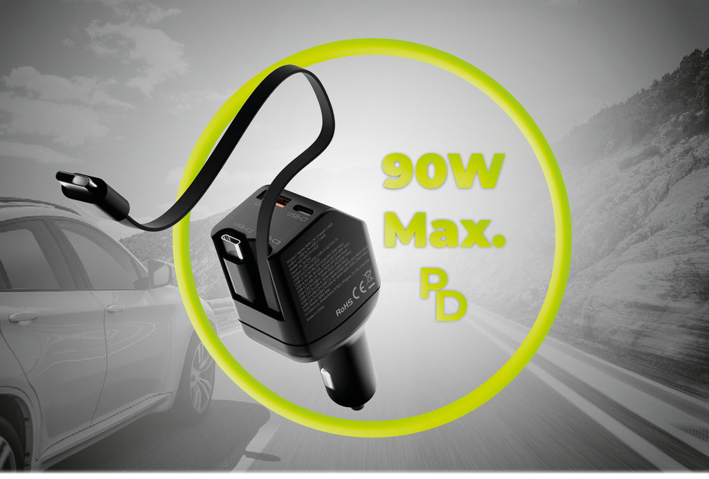 Car Charger 90W CA22 - USB-C + USB-A, 2x USB-C Cable