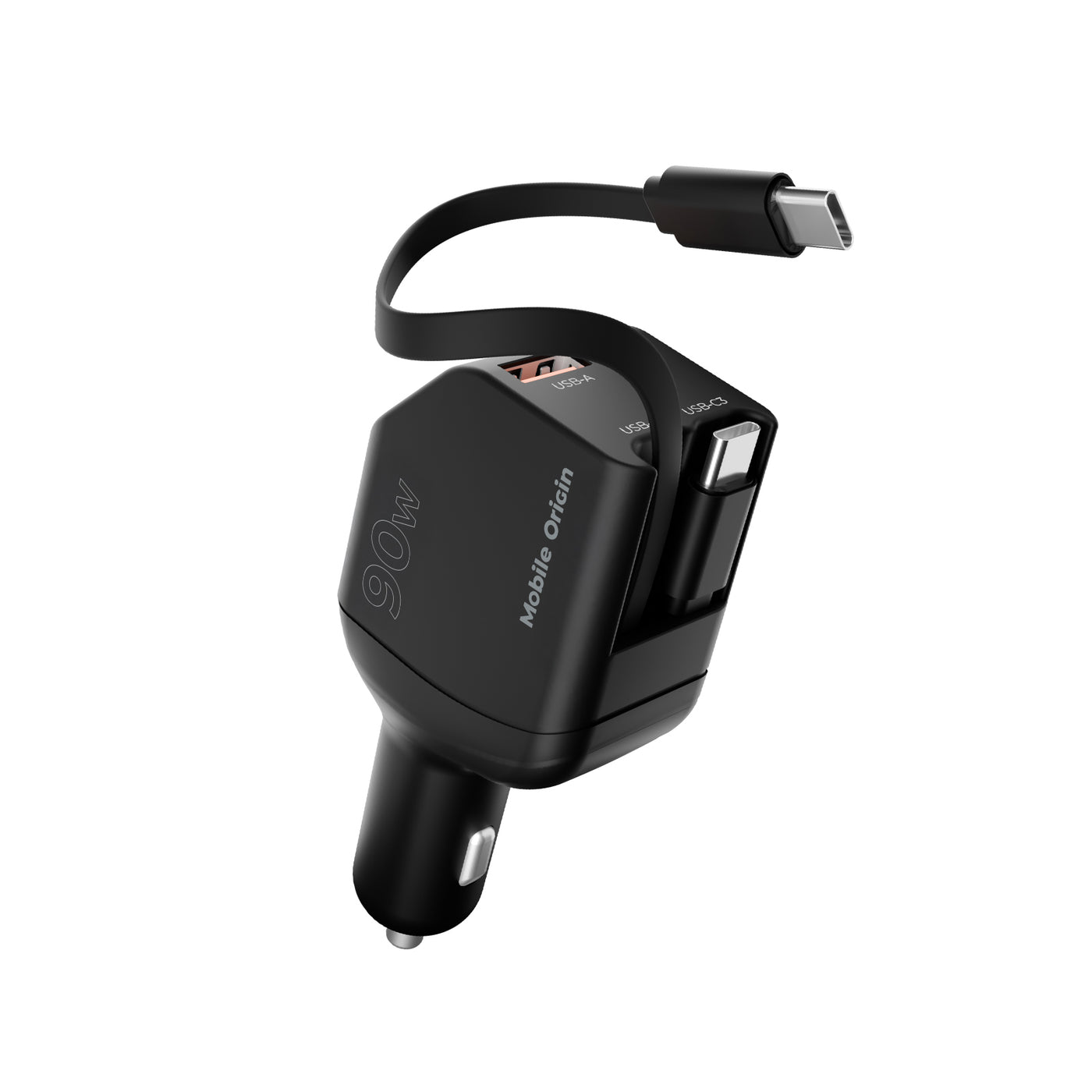 Car Charger with Cable USB-C + USB-A, 2× USB-C Cable CA22, 90W, Black
