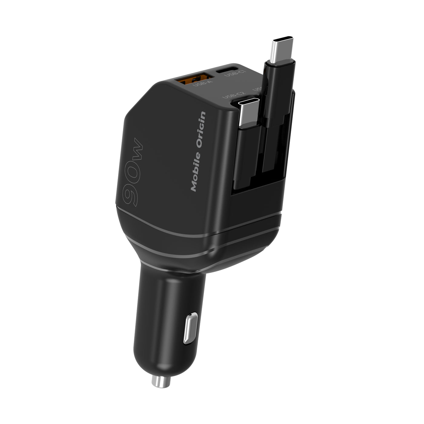 Car Charger with Cable USB-C + USB-A, 2× USB-C Cable CA22, 90W, Black
