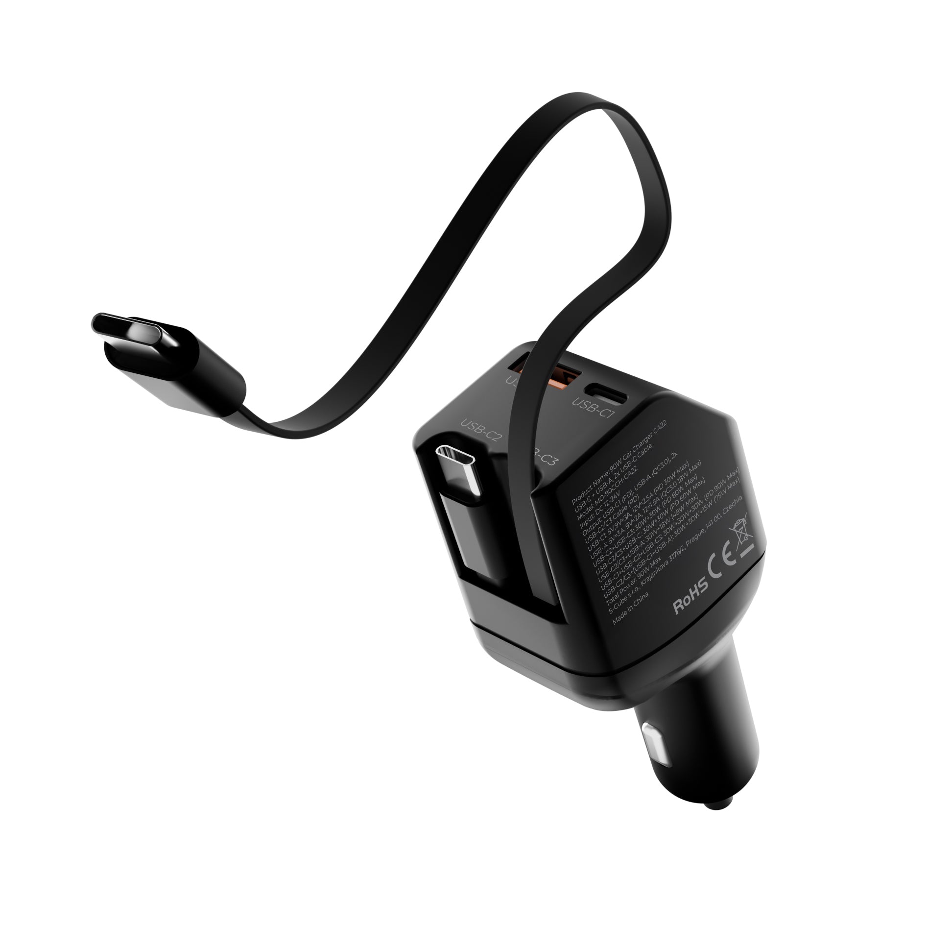 Car Charger 90W CA22 - USB-C + USB-A, 2x USB-C Cable