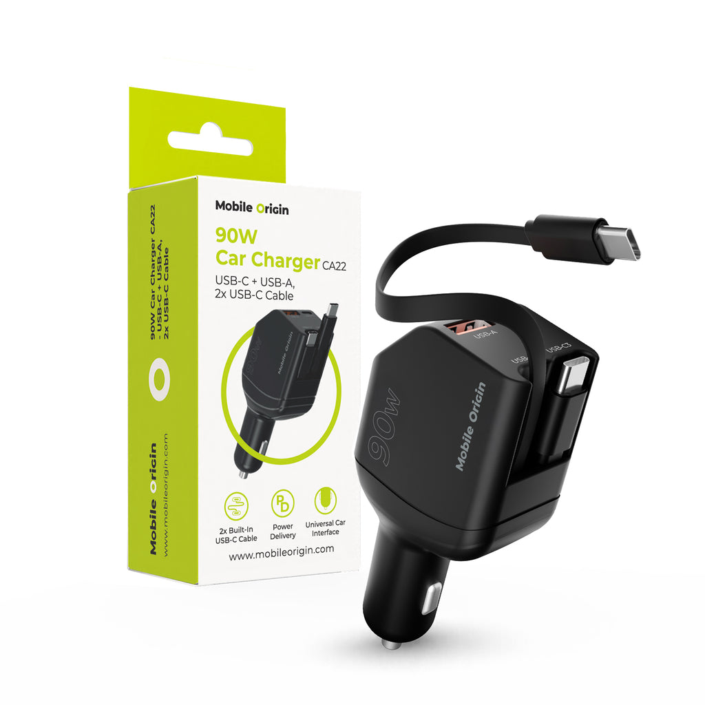 Car Charger 90W CA22 - USB-C + USB-A, 2x USB-C Cable