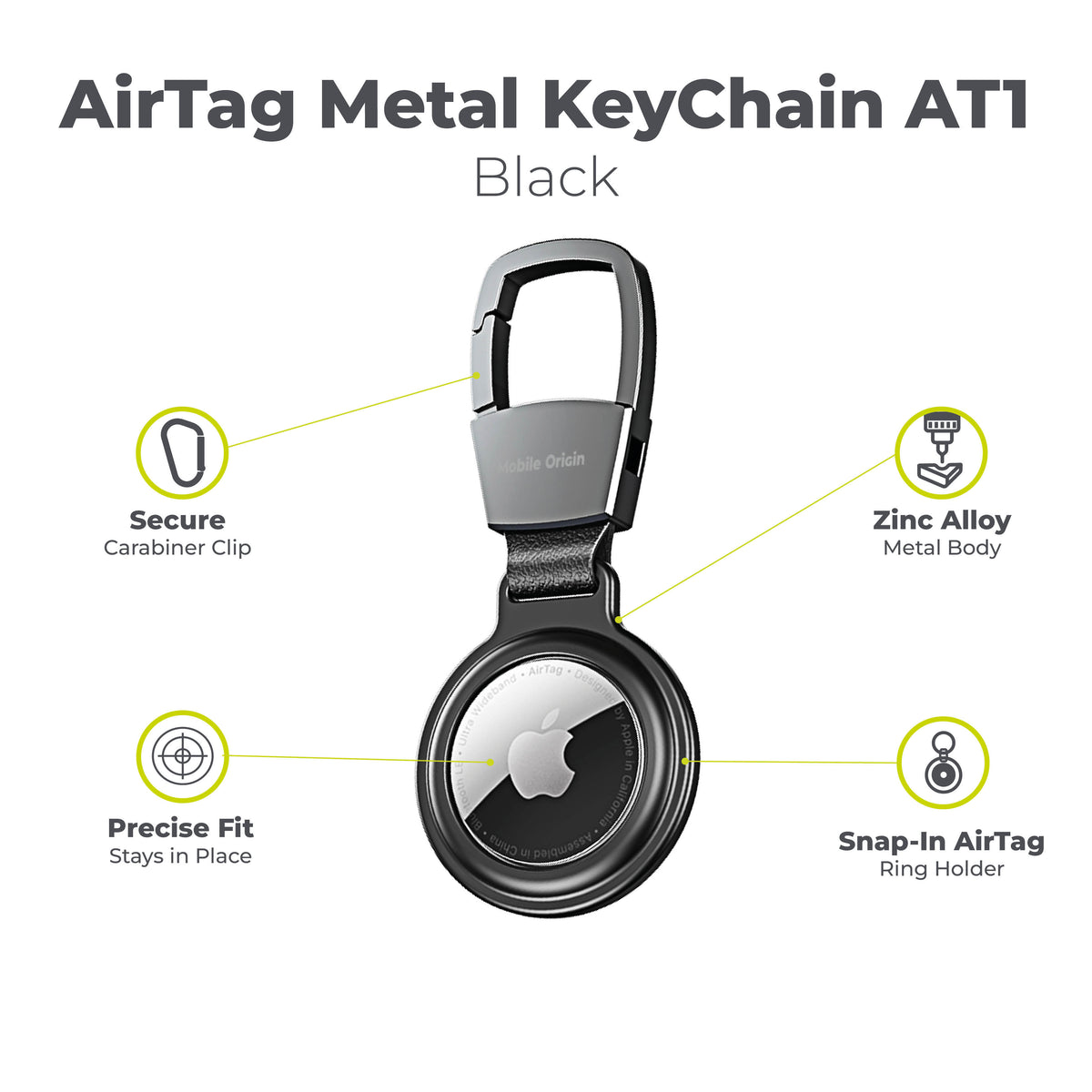 Metal Keychain for AirTag AT1, Black