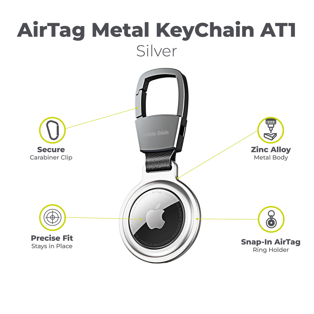 Metal Keychain for AirTag AT1, Silver