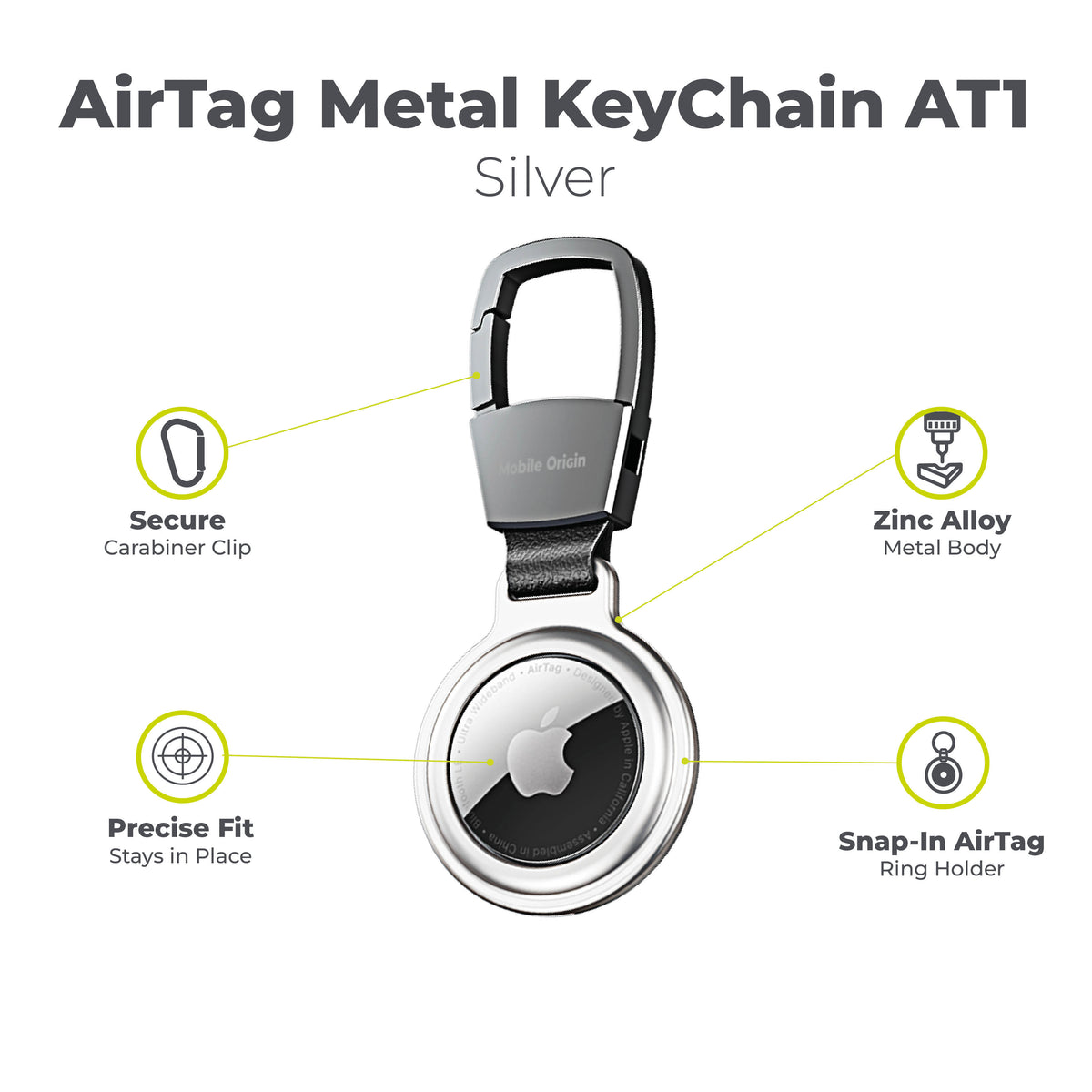 Metal Keychain for AirTag AT1, Silver