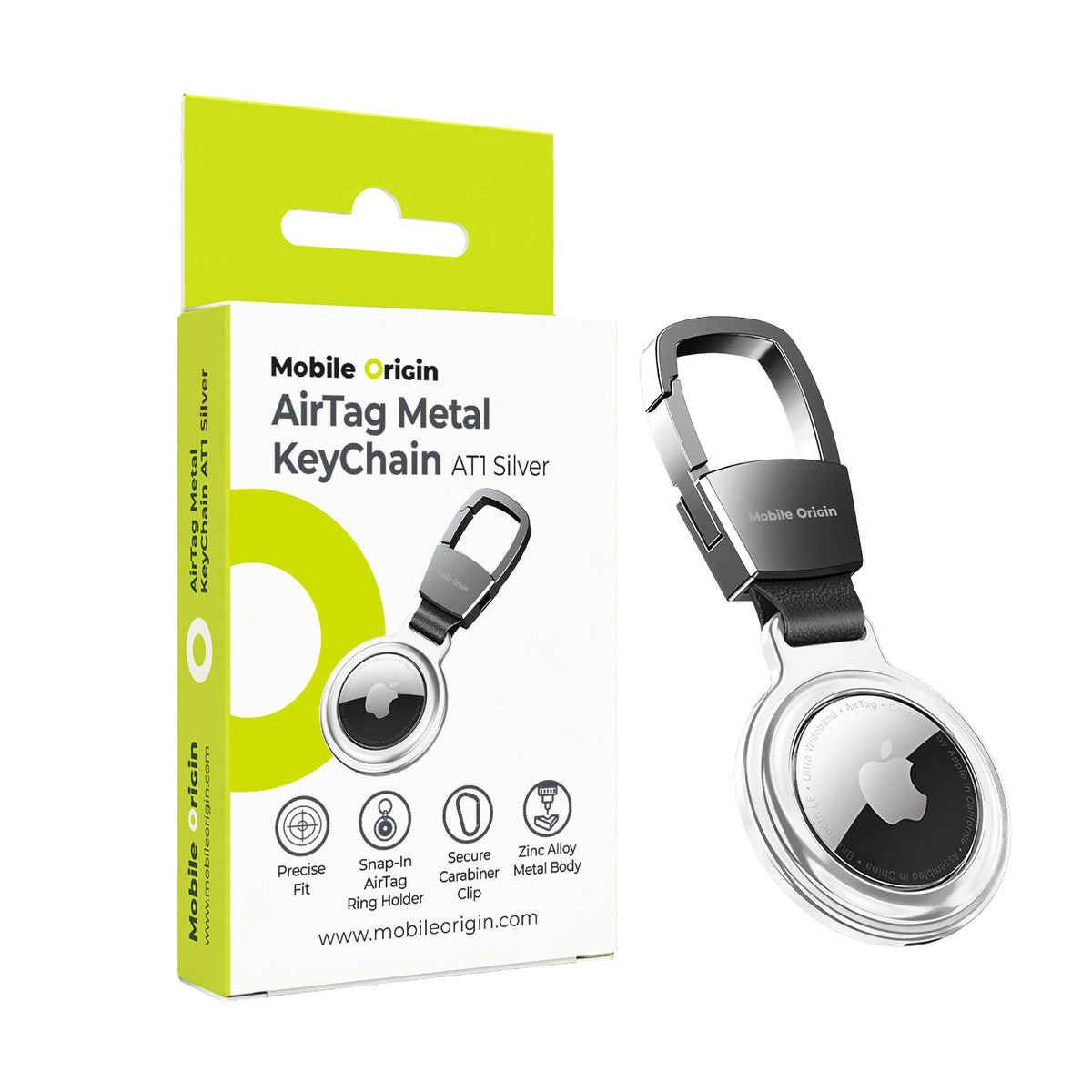 Metal Keychain for AirTag AT1, Silver