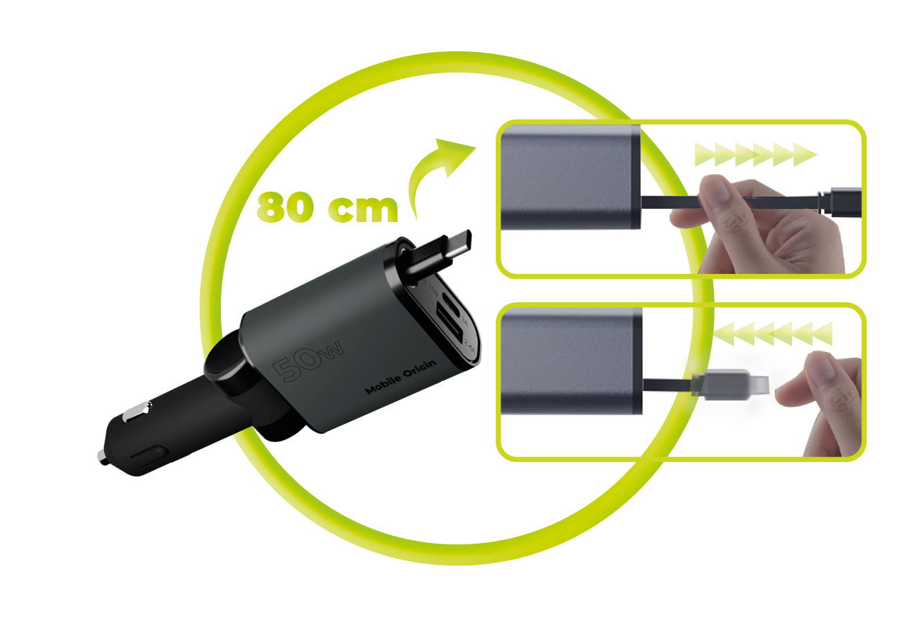 Autonabíječka 3v1 USB-C + USB-A s kabelem USB-C CA27, 50W, Vesmírně šedá