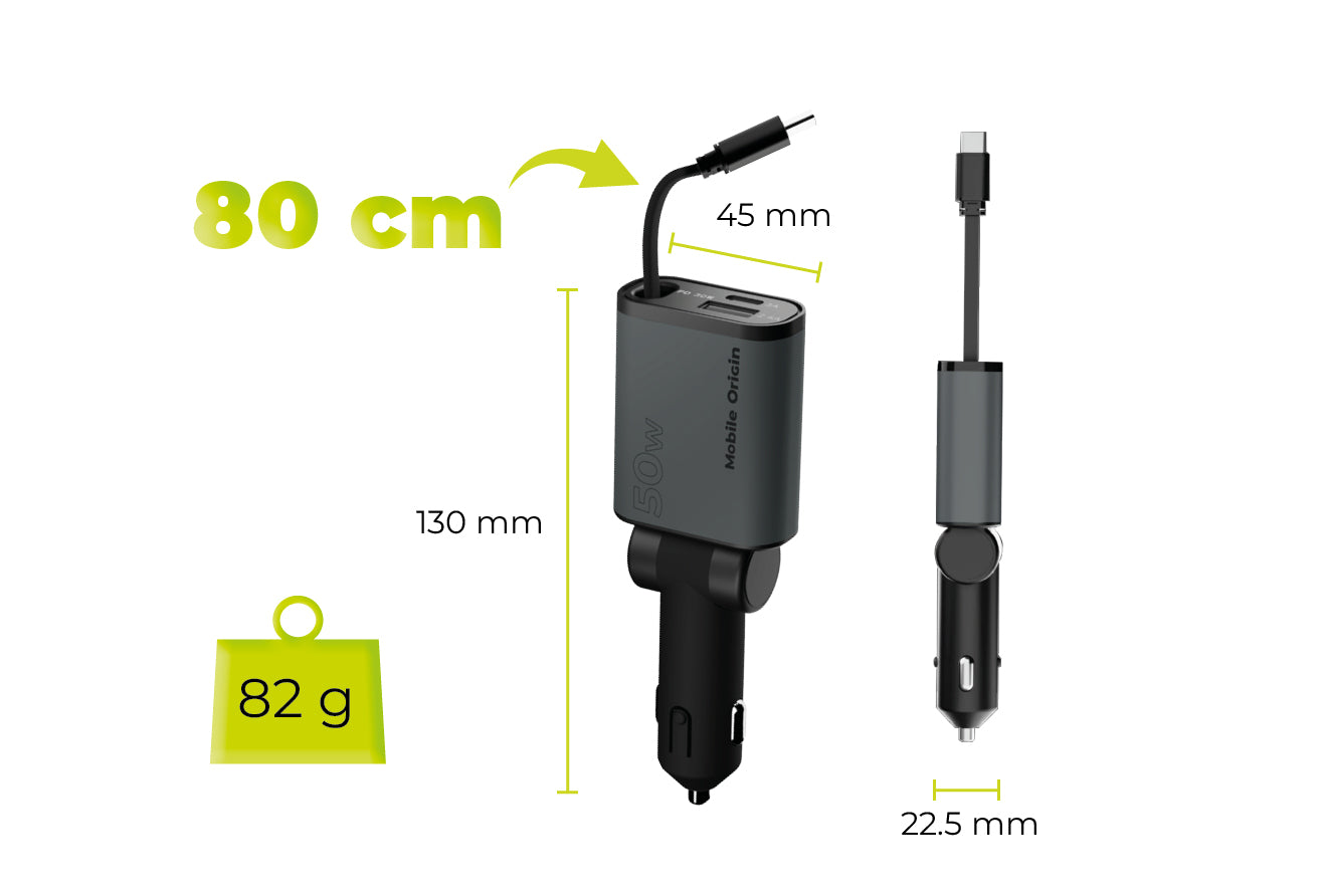 Autonabíječka 3v1 USB-C + USB-A s kabelem USB-C CA27, 50W, Vesmírně šedá