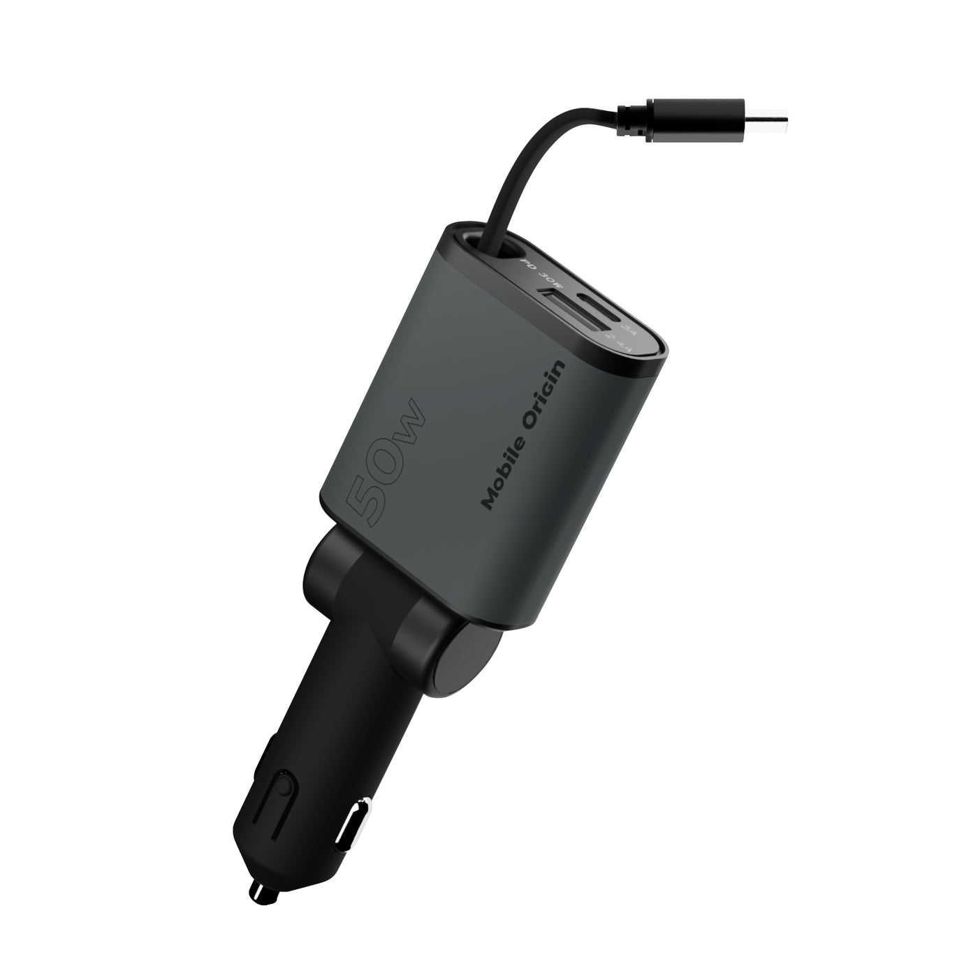 Autonabíječka 3v1 USB-C + USB-A s kabelem USB-C CA27, 50W, Vesmírně šedá