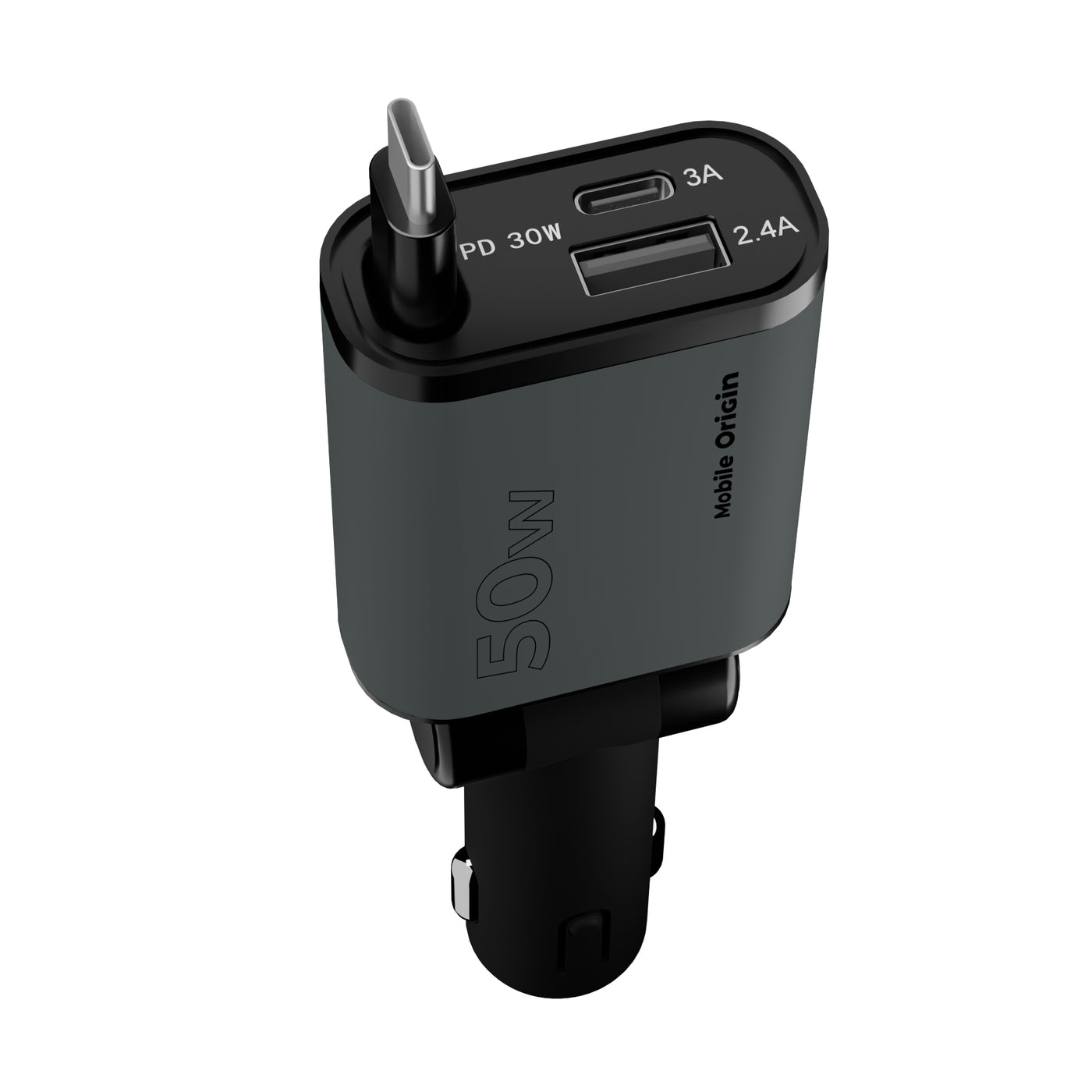 Autonabíječka 3v1 USB-C + USB-A s kabelem USB-C CA27, 50W, Vesmírně šedá