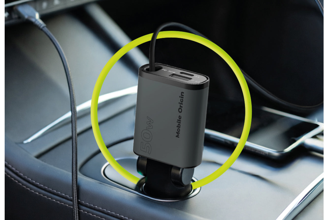 Autonabíječka 3v1 USB-C + USB-A s kabelem USB-C CA27, 50W, Vesmírně šedá