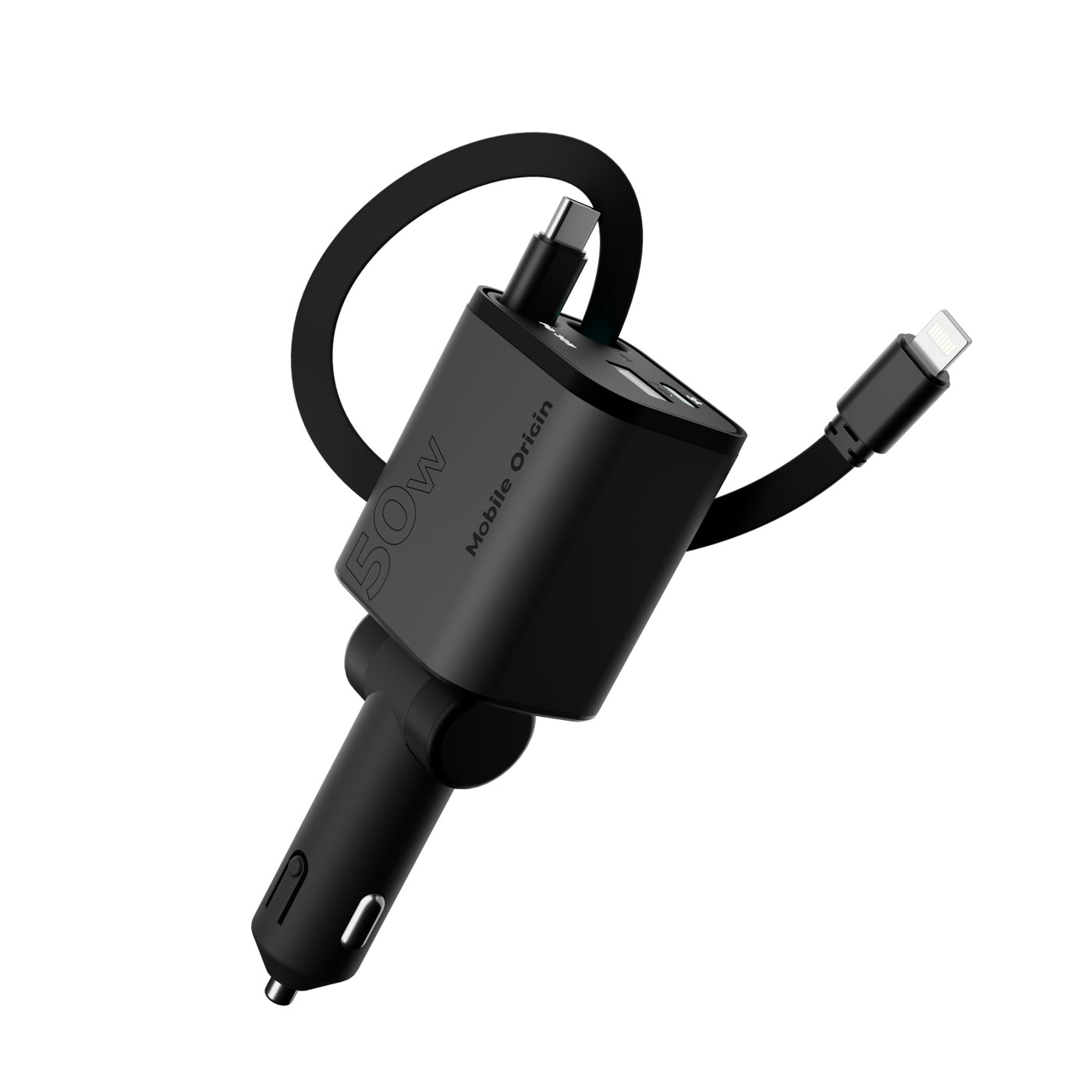 Car Charger 4-in-1 USB-C + USB-A with USB-C and Lightning Cables CA28, 50W, Space Gray