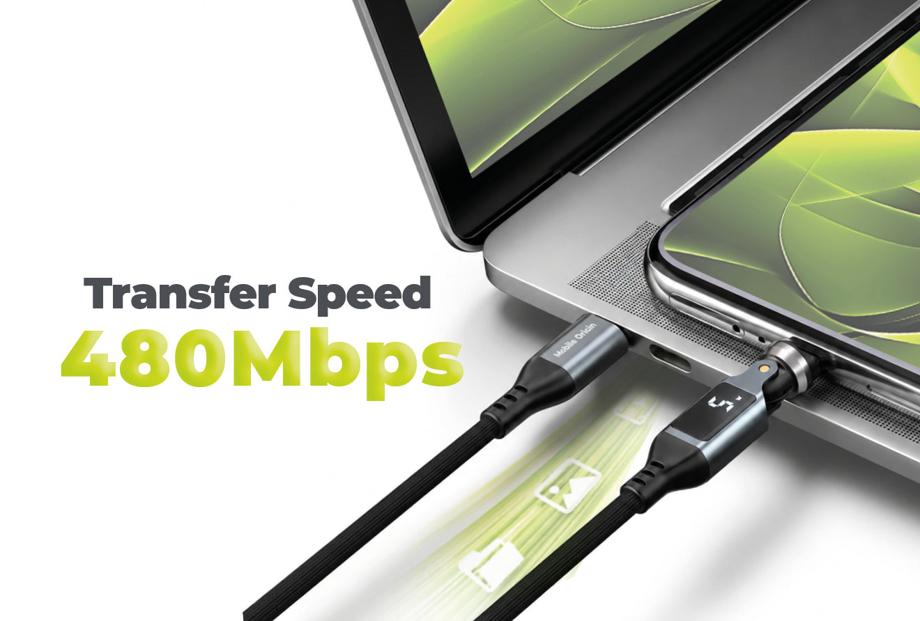 Otočný kabel s displejem 540° USB-C na USB-C CB16, 240W, 480 Mb/s, 1,8 m, Vesmírně šedá