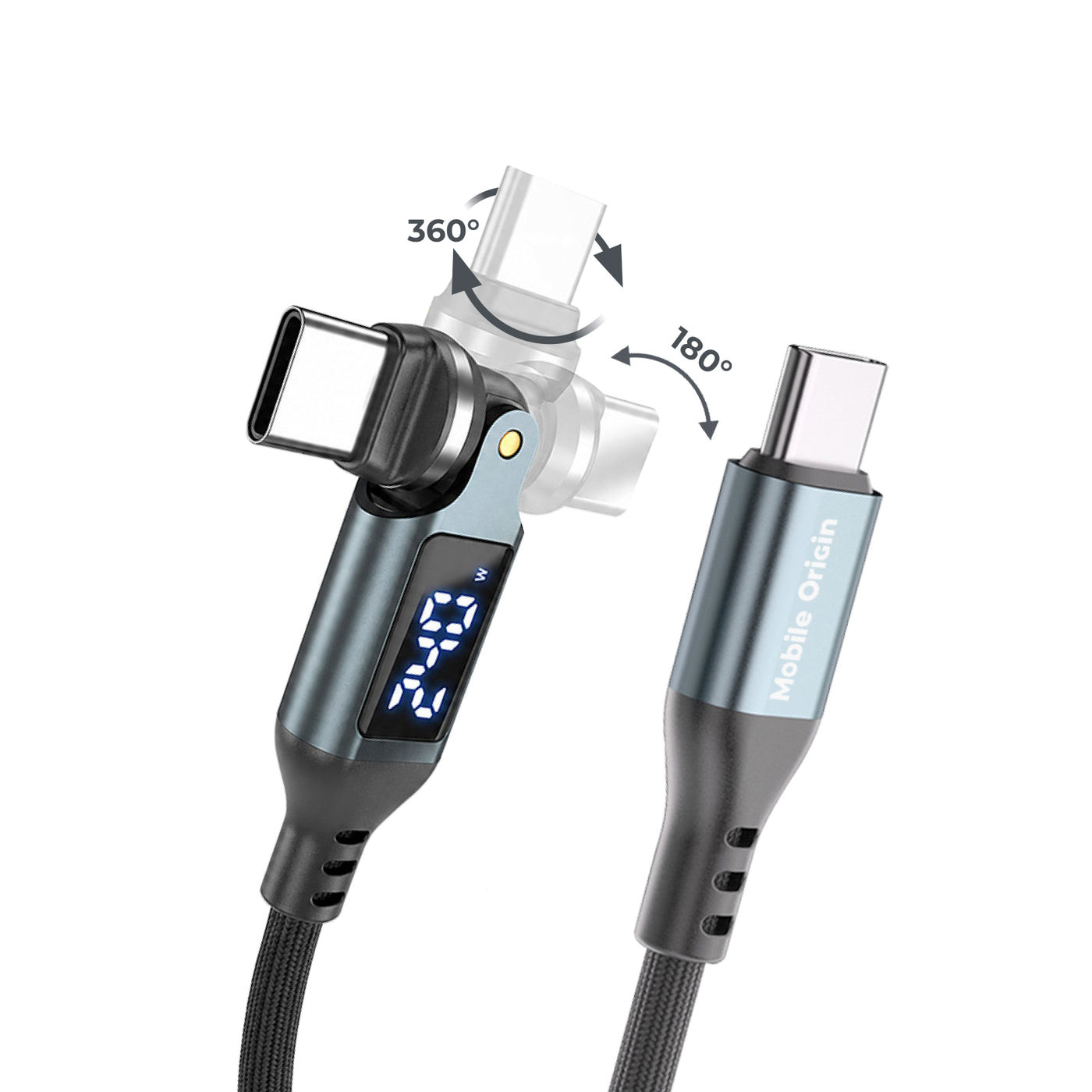Otočný kabel s displejem 540° USB-C na USB-C CB16, 240W, 480 Mb/s, 1,8 m, Vesmírně šedá