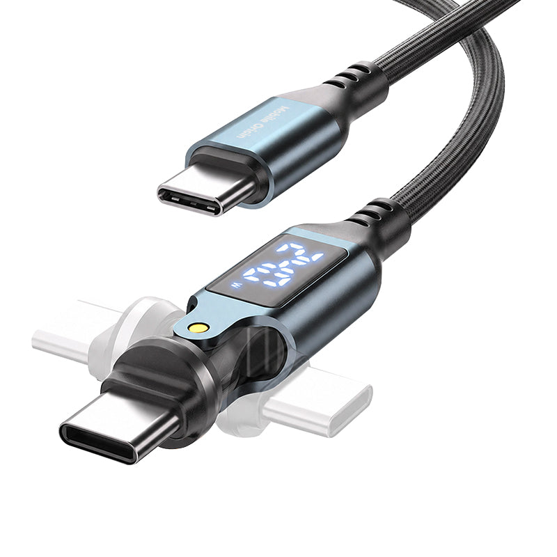 Otočný kabel s displejem 540° USB-C na USB-C CB16, 240W, 480 Mb/s, 1,8 m, Vesmírně šedá