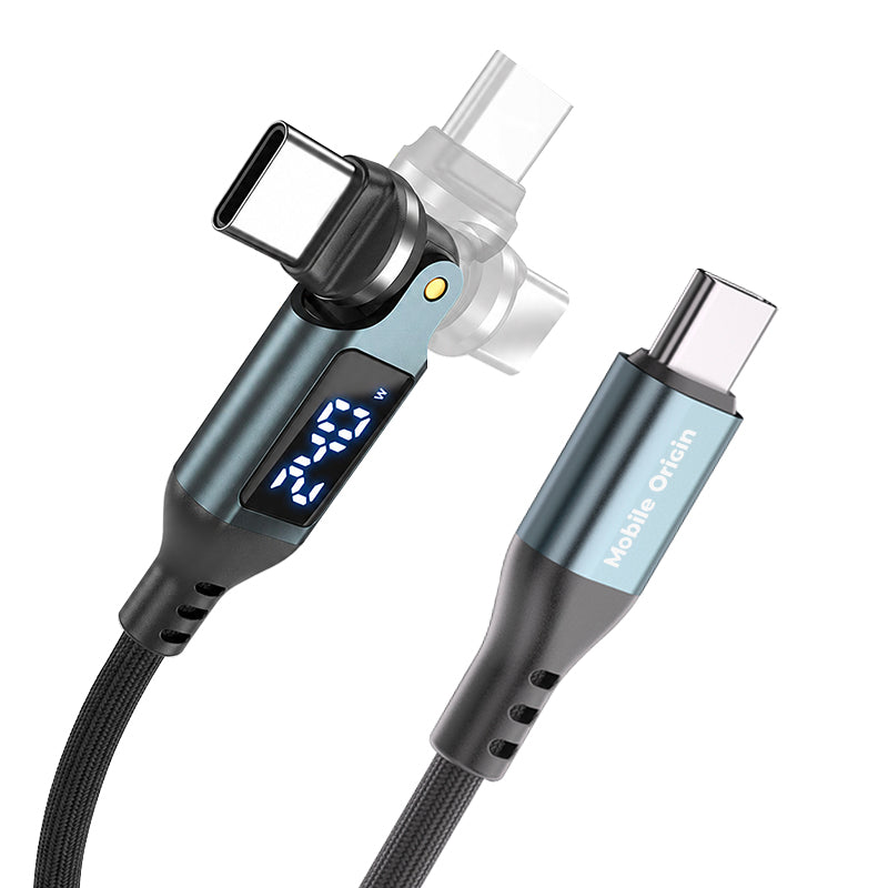 Otočný kabel s displejem 540° USB-C na USB-C CB16, 240W, 480 Mb/s, 1,8 m, Vesmírně šedá