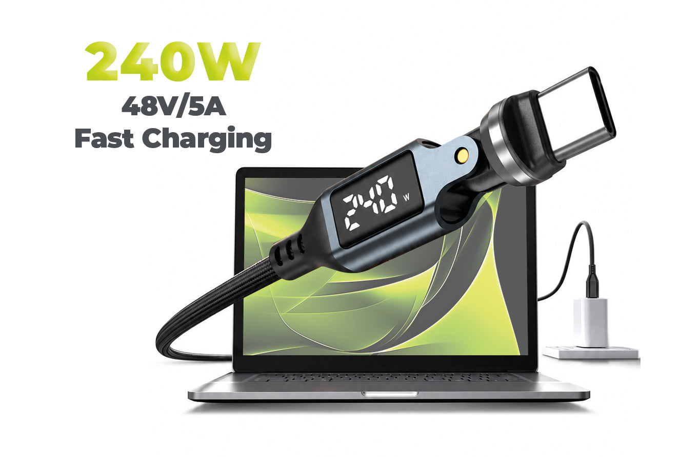 Otočný kabel s displejem 540° USB-C na USB-C CB16, 240W, 480 Mb/s, 1 m, Vesmírně šedá