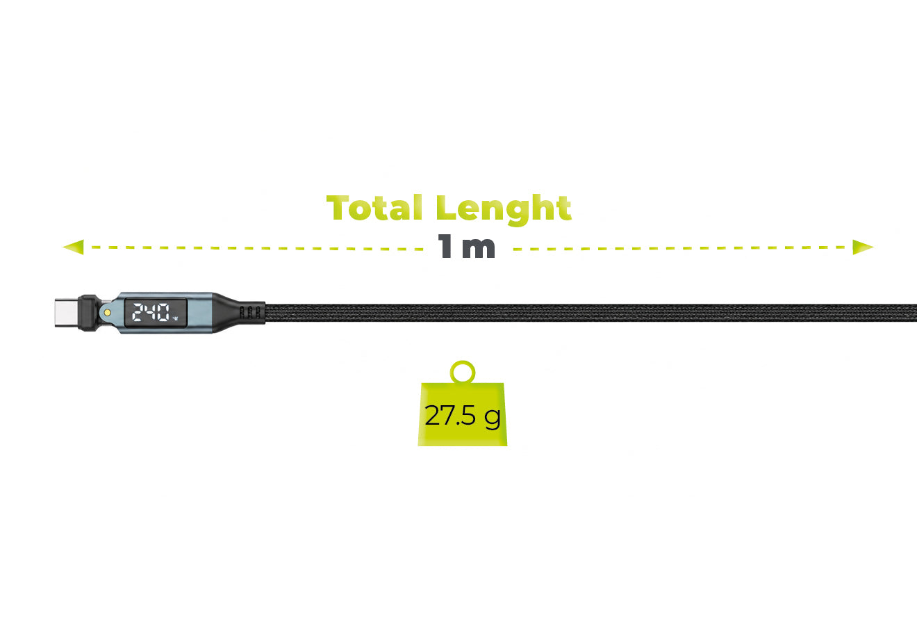 Otočný kabel s displejem 540° USB-C na USB-C CB16, 240W, 480 Mb/s, 1 m, Vesmírně šedá