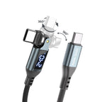 Otočný USB-C kabel s displejem 540°, 240 W, 1 m, CB16