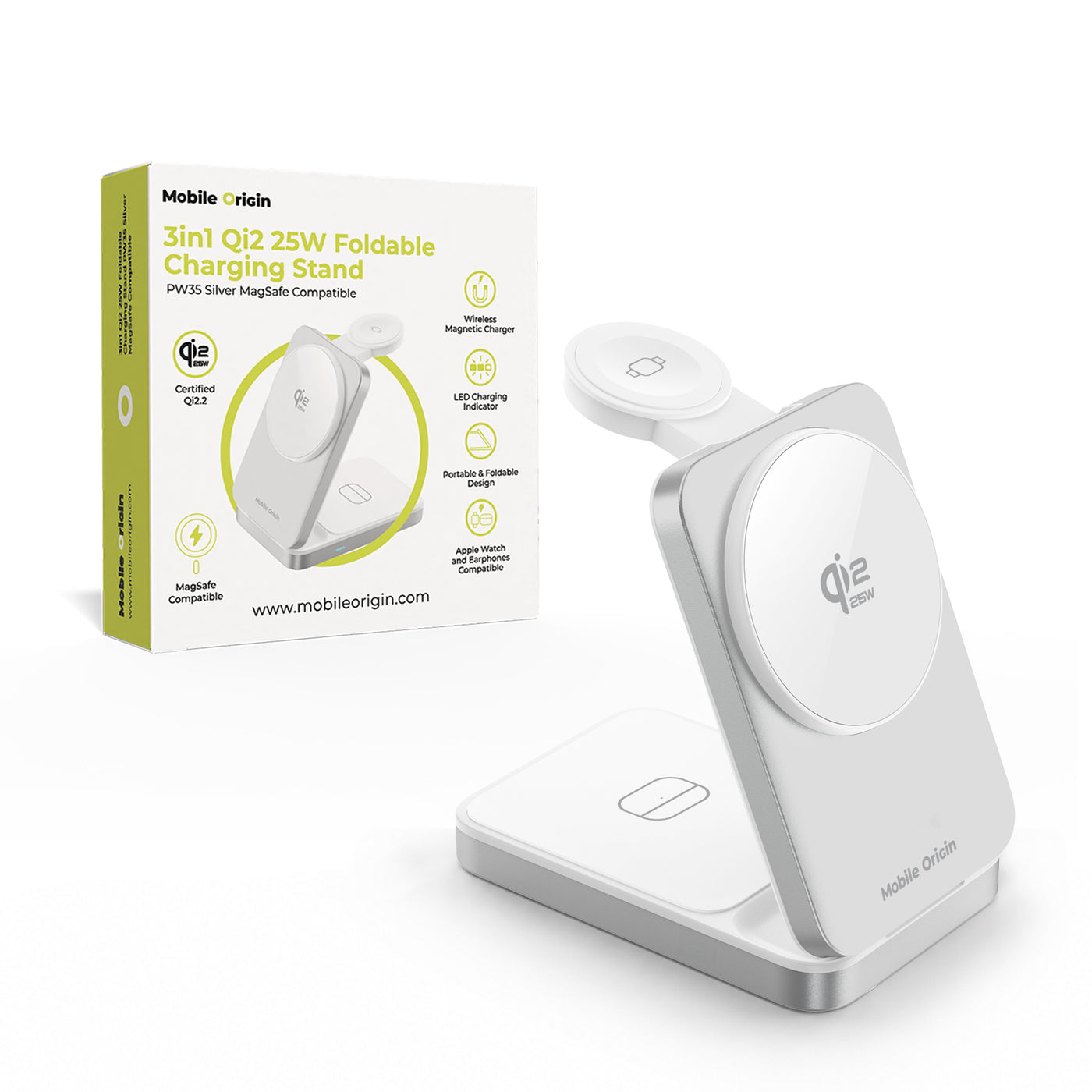Foldable Charger 3-in-1 MagSafe PW35, Qi2 25W, Silver