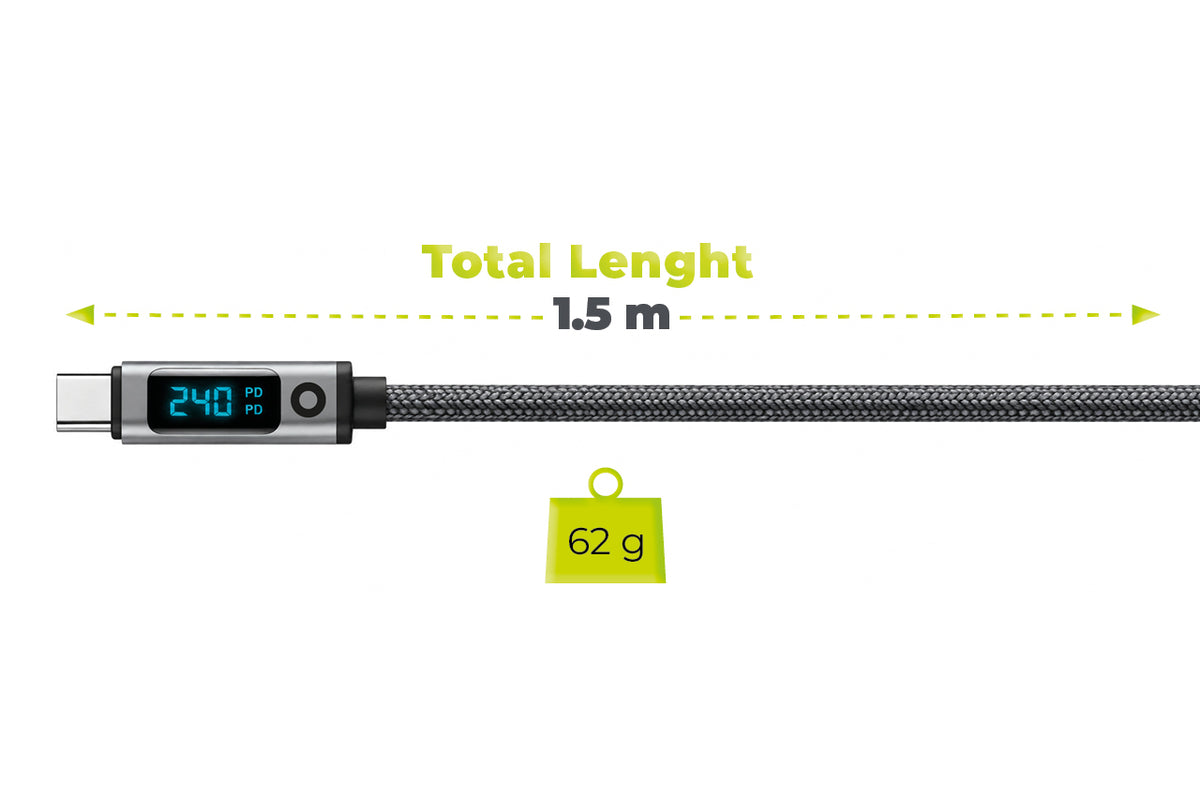 Display Cable USB-C to USB-C CB18, 240W, 80 Gb/s, 8K/60Hz, 1.5m, Space Gray