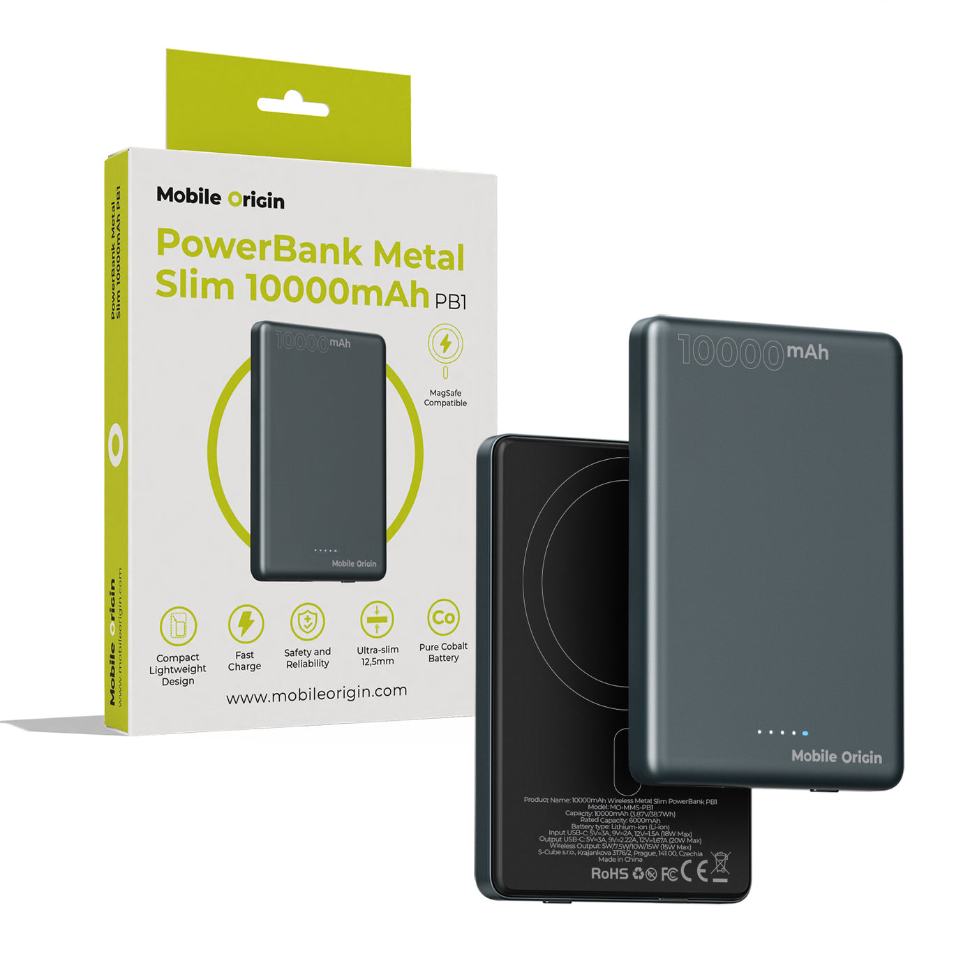 Wireless Magnetic Power Bank MagSafe Metal PB1, 10000mAh, 20W, Space Gray