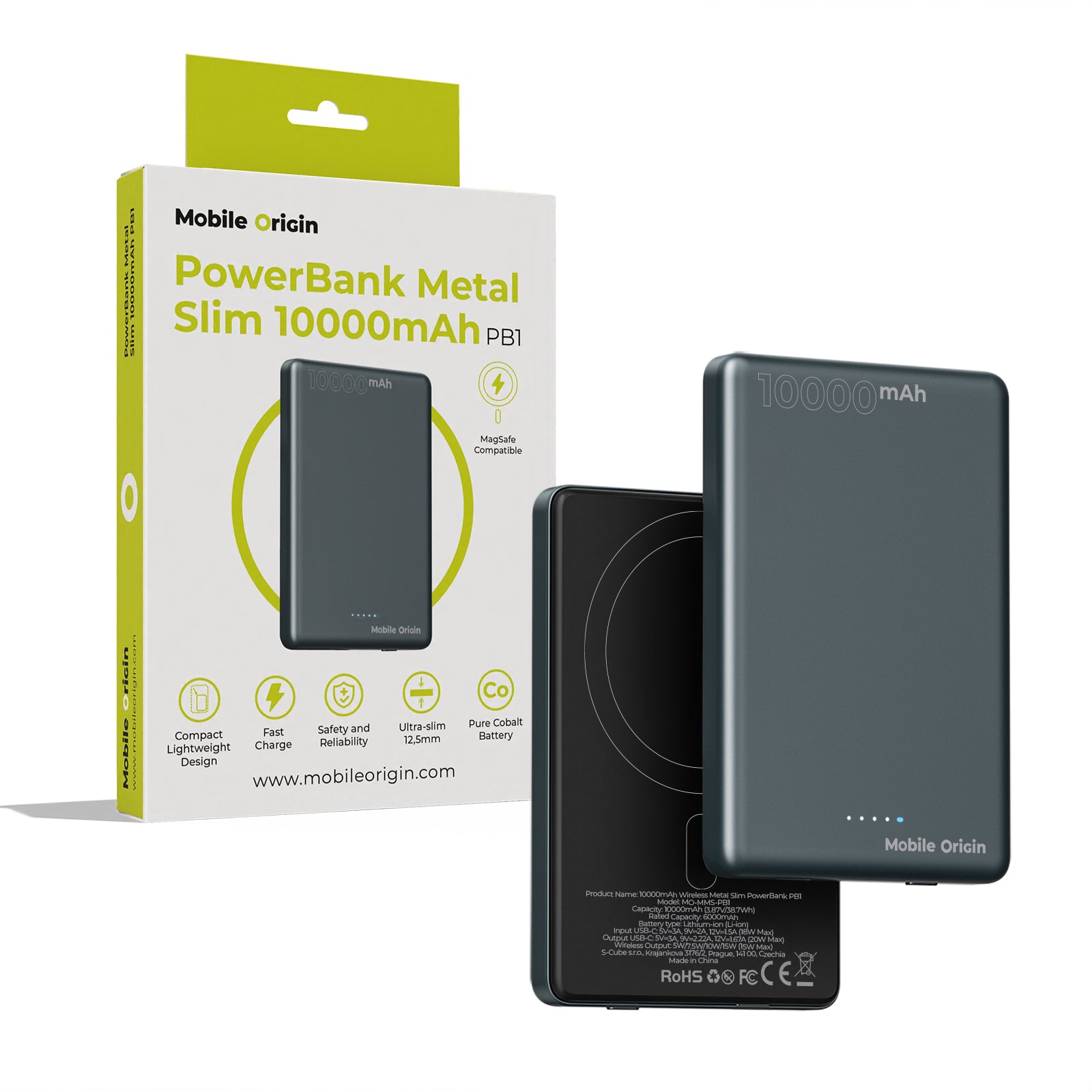 Bezdrátová magnetická powerbanka MagSafe Metal PB1, 10000mAh, 20W, Vesmírně šedá