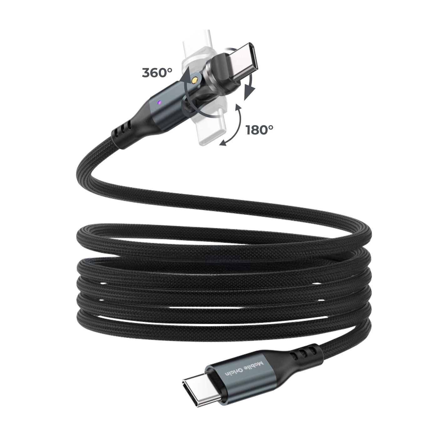 Otočný magnetický kabel 540° USB-C na USB-C CB14, 240W, 480 Mb/s, 1 m, Vesmírně šedá