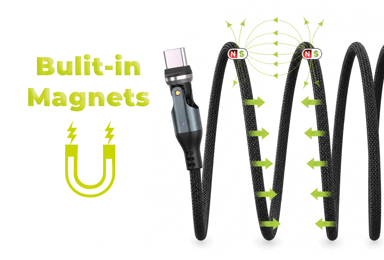 Otočný magnetický kabel 540° USB-C na USB-C CB14, 240W, 480 Mb/s, 1 m, Vesmírně šedá