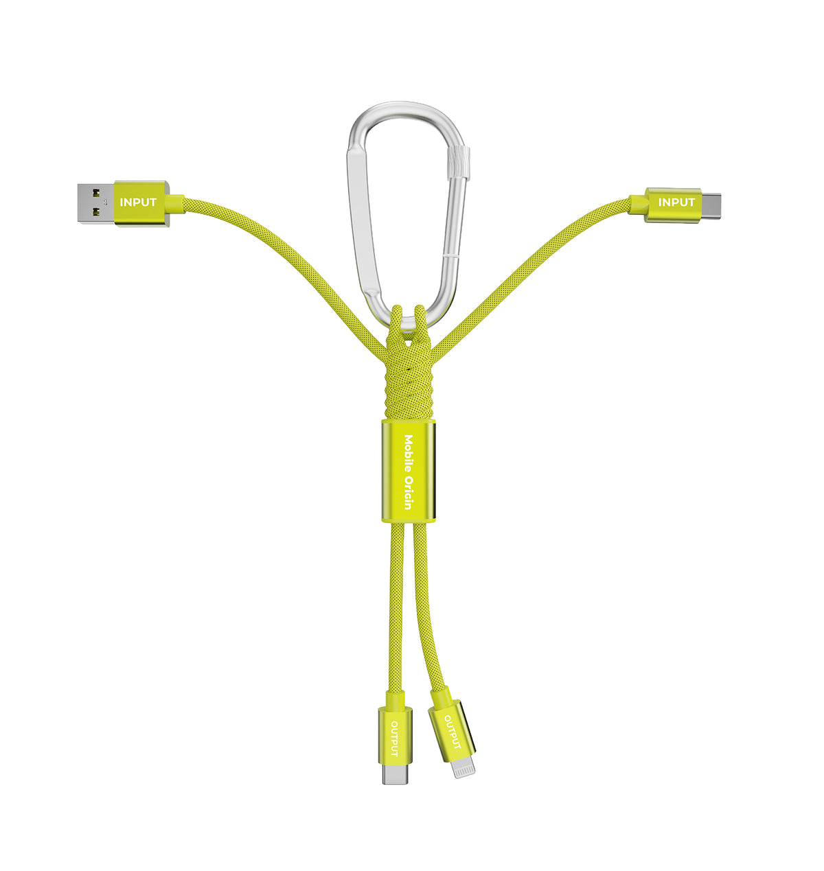 4-in-1 Cable with Carabiner USB-A/USB-C to USB-C/Lightning CB20, 15W, Green