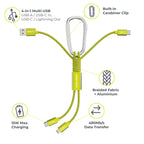 4-in-1 Cable with Carabiner USB-A/USB-C to USB-C/Lightning CB20, 15W, Green